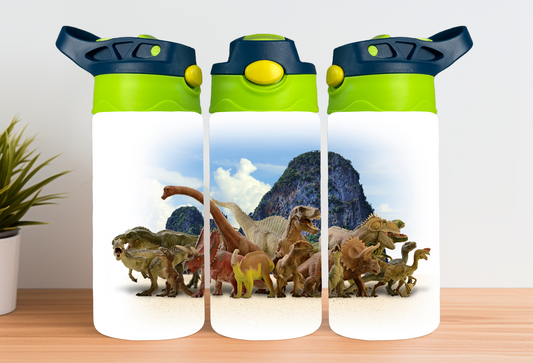 Personalized Dinosaur Kids Water Bottle Flip Top with handle, 12 oz Insulated Tumbler Customizable Cartoon Design