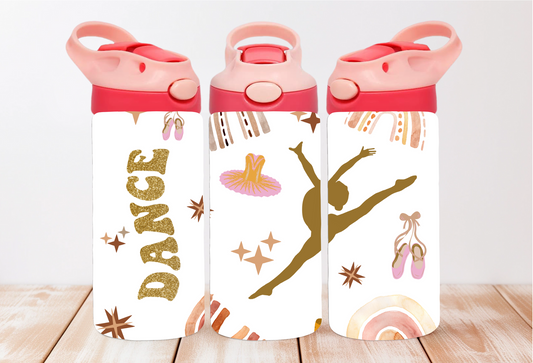 Personalized Dance Kids Water Bottle Flip Top with handle, 12 oz Insulated Tumbler Customizable Cartoon Design