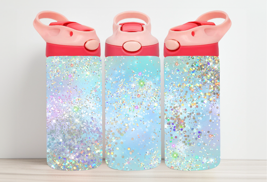 Personalized Ombre Glitter Kids Water Bottle Flip Top with handle, 12 oz Insulated Tumbler Customizable Cartoon Design