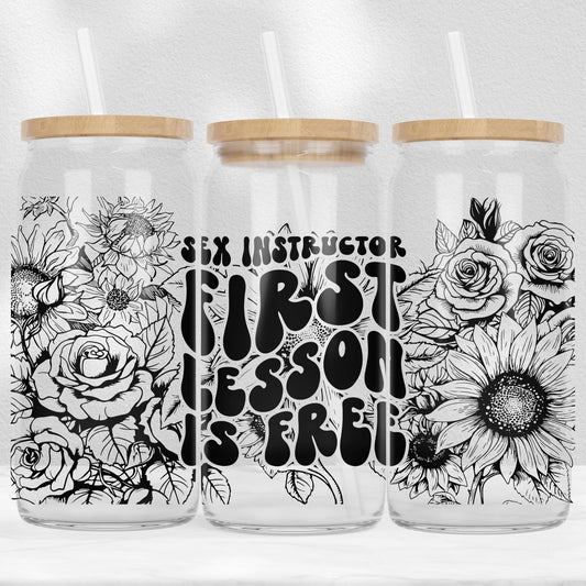 Sex Instructor first lesson is free Glass Cup with Bamboo Lids and Straw |Coffee Cups | Glass Cups | Glass Cup and Straw | Glass Straw | Cute Trendy Cups